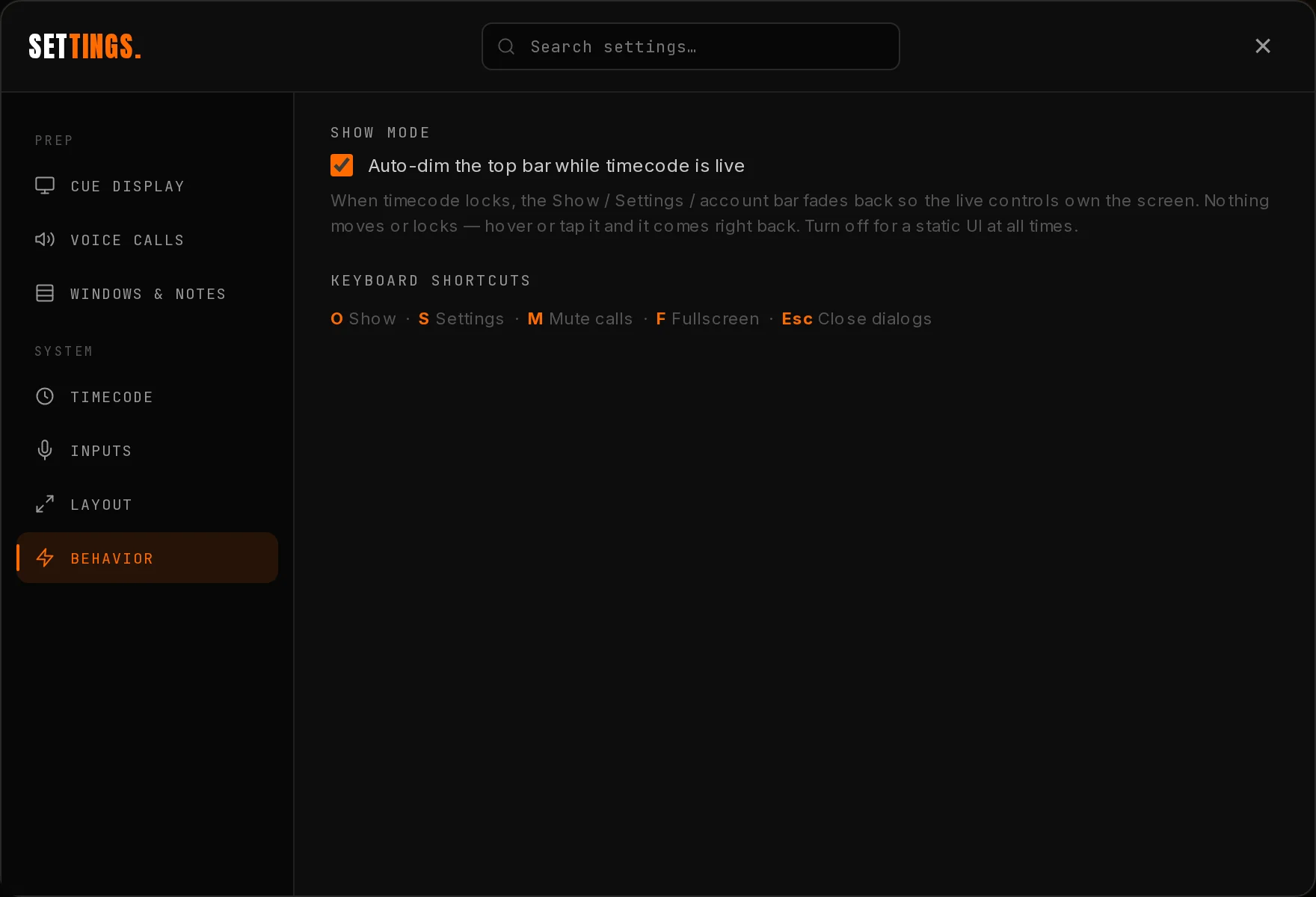 The Behavior tab